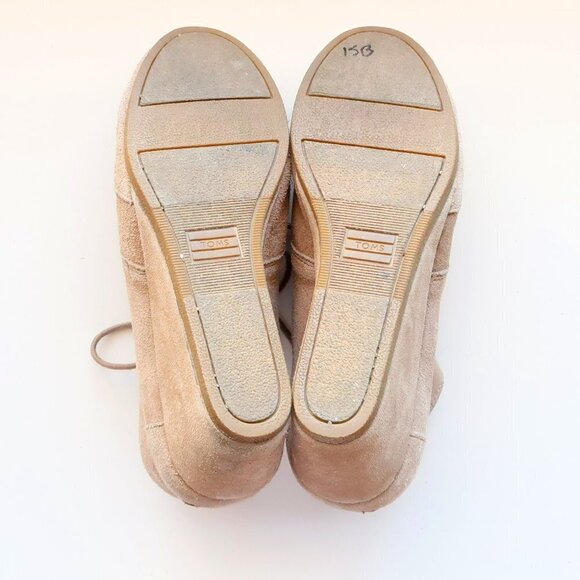 Toms Taupe Suede Leather Wedge Heel Lace-up Ankle Boots Booties Size 8 - Picture 7 of 16